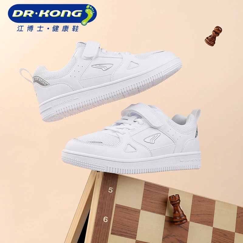 Dr.Kong江博士童鞋男女儿童百搭透气休闲魔术贴中大童白色运动鞋