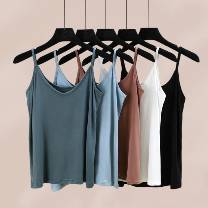 新款莫代尔V领吊带背心纯色内搭宽松大码打底衫女夏薄款无袖上衣