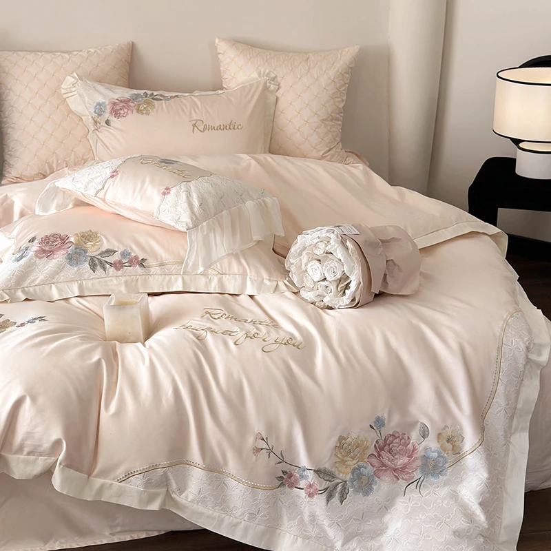 新款法式蕾丝100支长绒棉澳棉全棉刺绣高端床品四件套