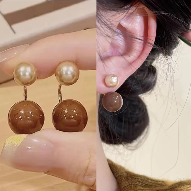 铜合金仿珍珠耳饰 925银针新款美拉德珠珠耳钉气质耳丁高级感时尚