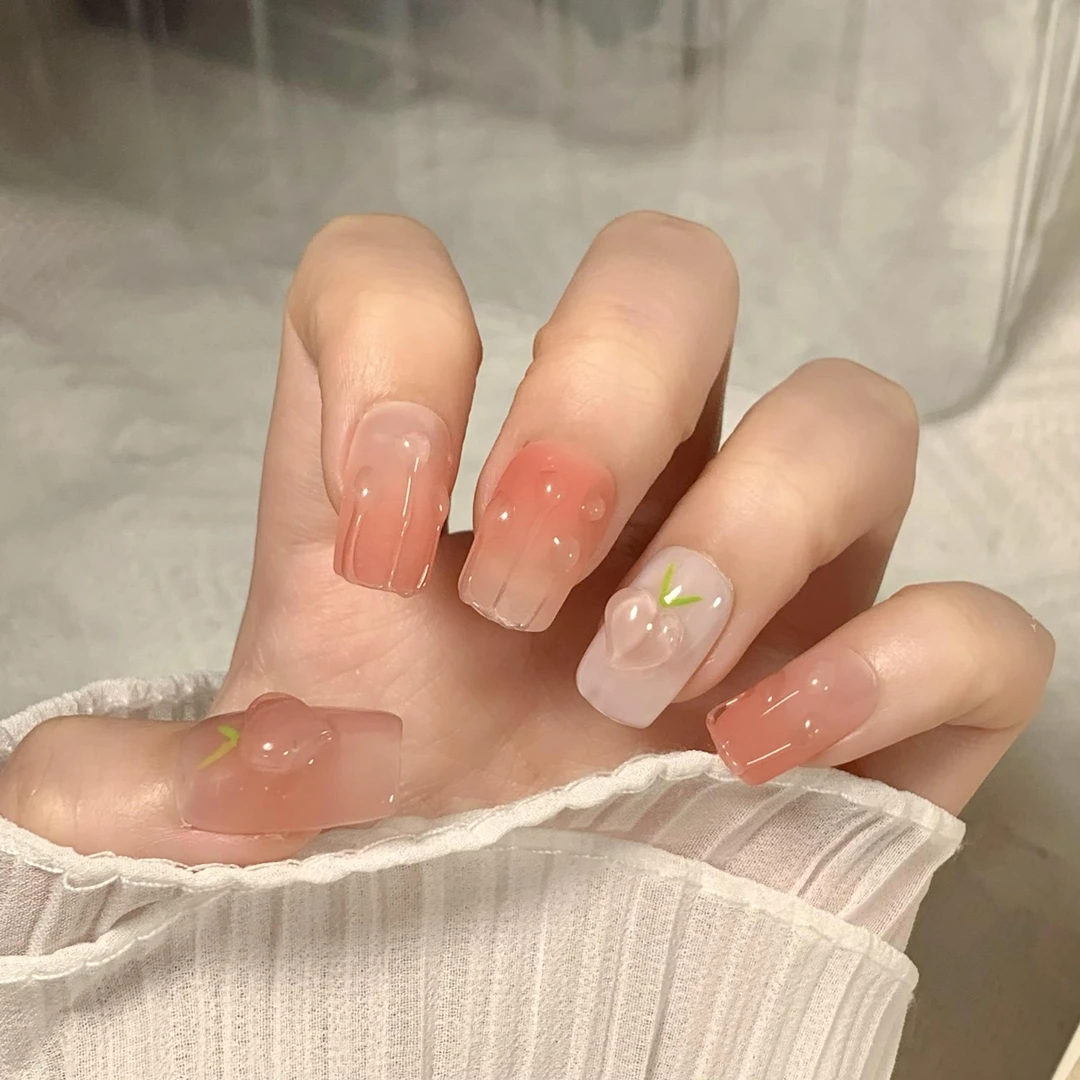 【中方水蜜桃】手工穿戴甲粉色水蜜桃可爱温柔少女显白美甲#1643