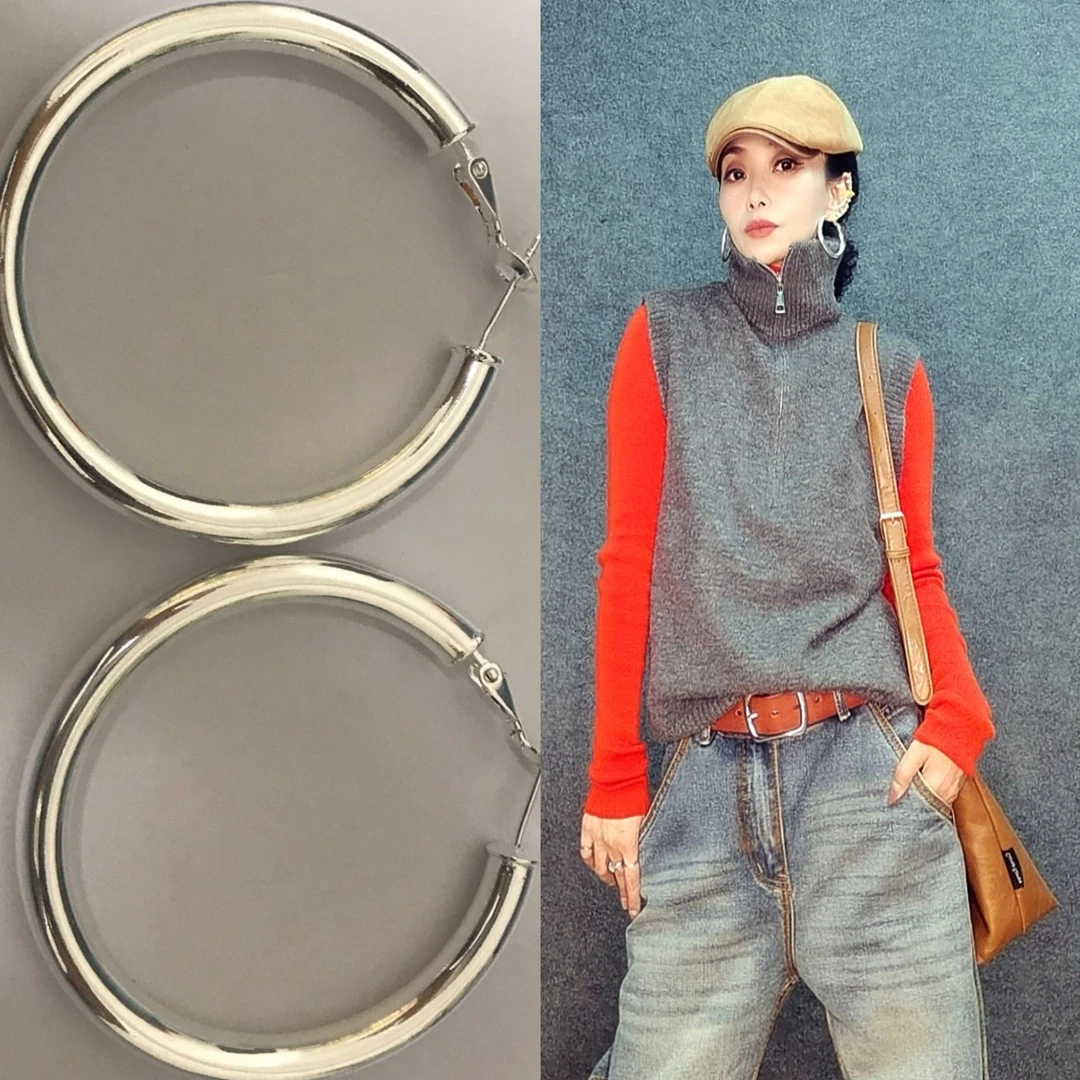 非金属锦纶耳饰 二姐家大耳环圆环百搭素圈圆环耳饰