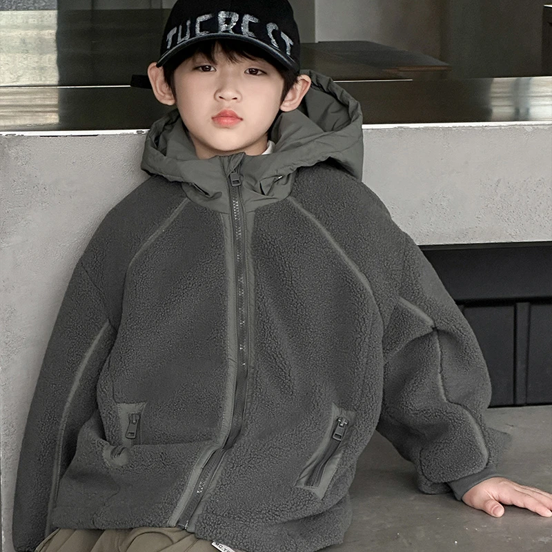 男童加厚羊羔绒外套秋冬款2025新款儿童装冬装大童冬季毛毛衣棉服