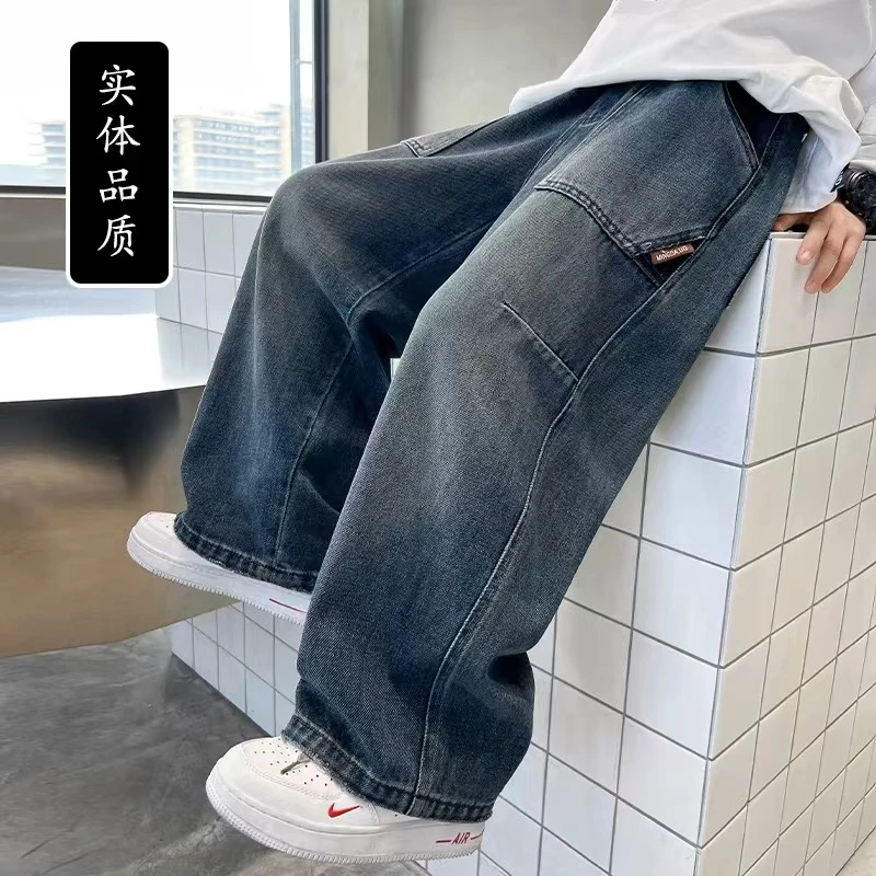男童秋冬款裤子2025新款儿童装大童加绒牛仔裤男孩冬季休闲裤冬装