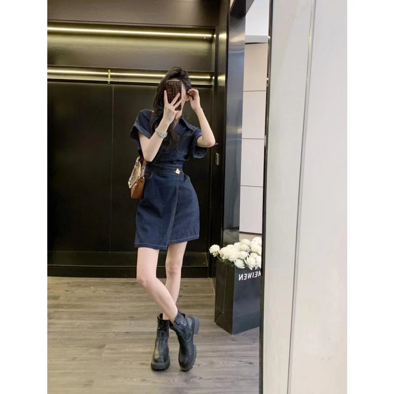 Leathercat牛仔连衣裙女夏季2025新款高级感减龄气质收腰显瘦裙子