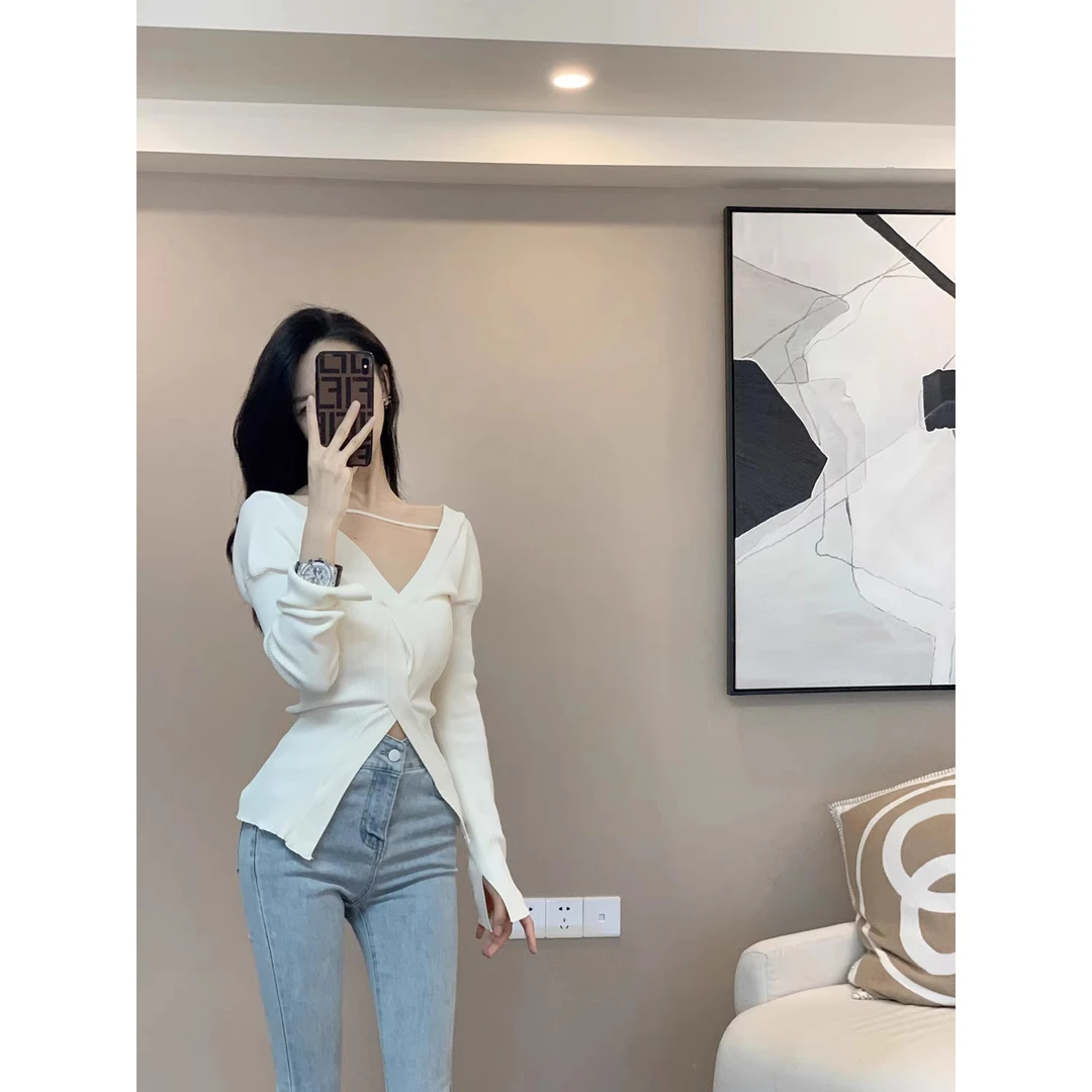 Leathercat针织衫女早秋2022新款设计感小众修身显瘦百搭毛衣上衣