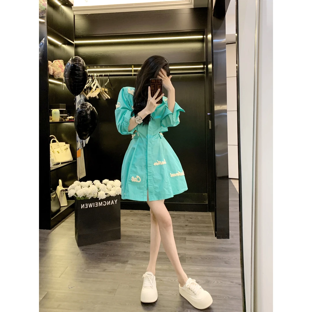 Leathercat连衣裙春夏女2025新款法式气质收腰显瘦小个子衬衫裙子