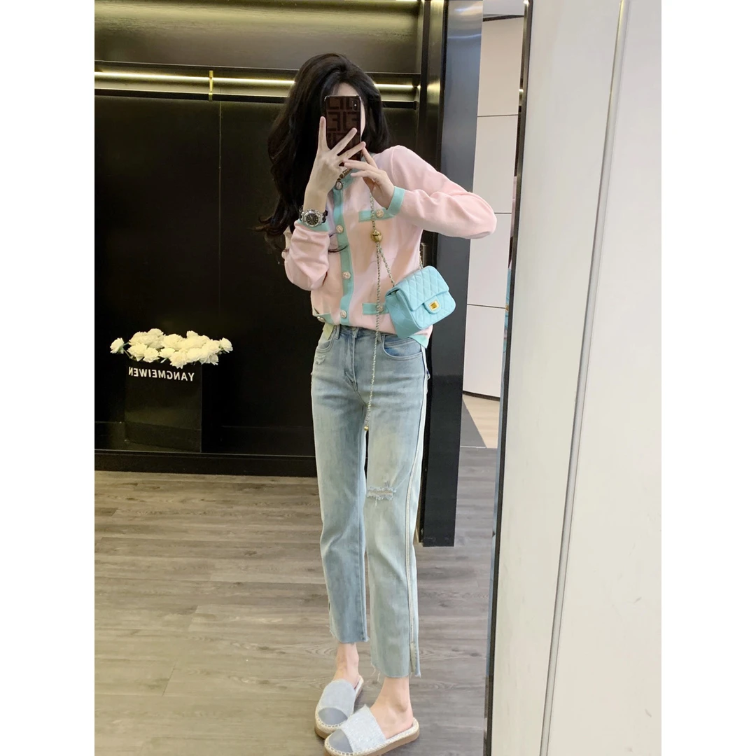 Leathercat针织开衫女装2025早春新款小香风甜美减龄短款长袖上衣