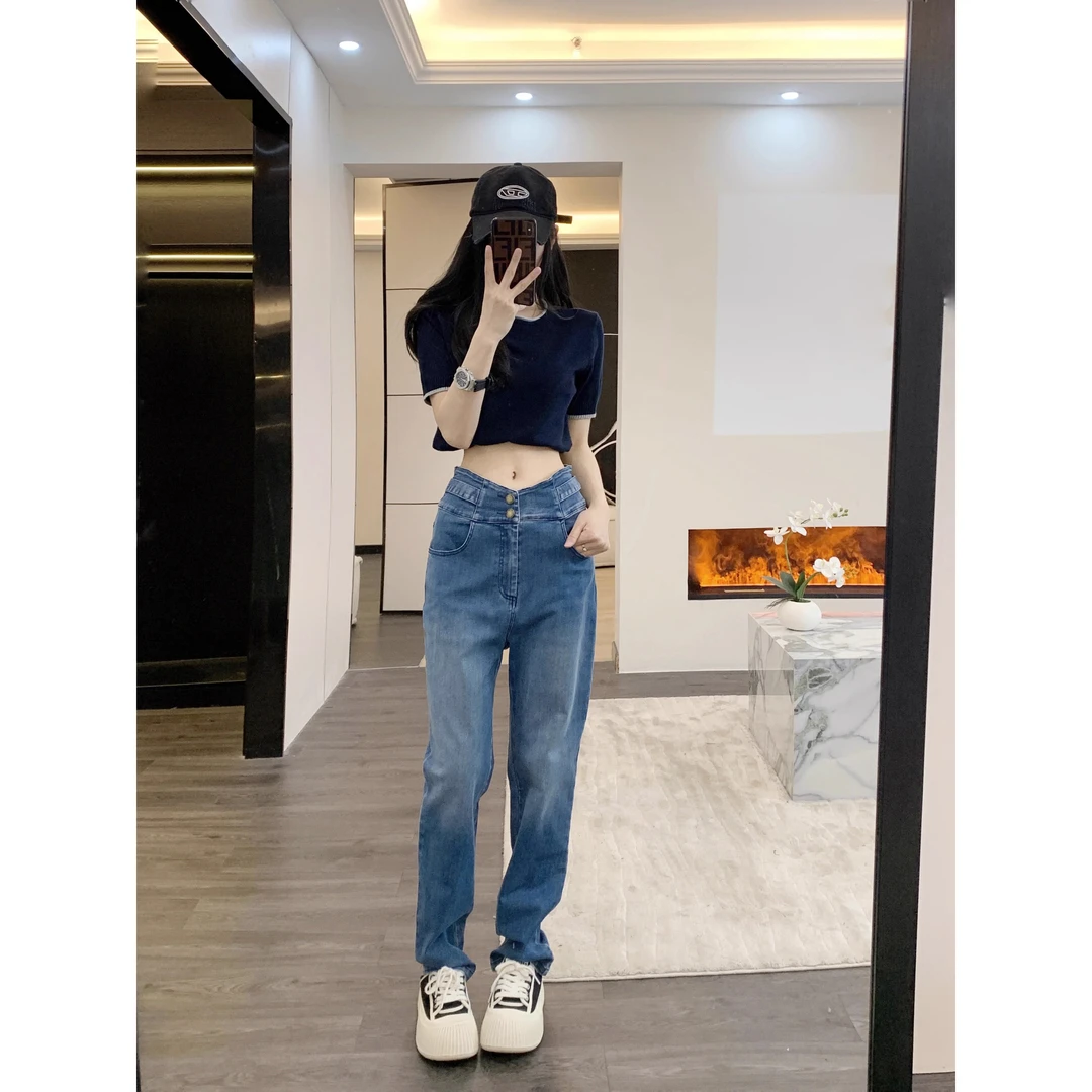 Leathercat牛仔裤女2023年新款爆款高腰显瘦直筒裤宽松百搭阔腿裤