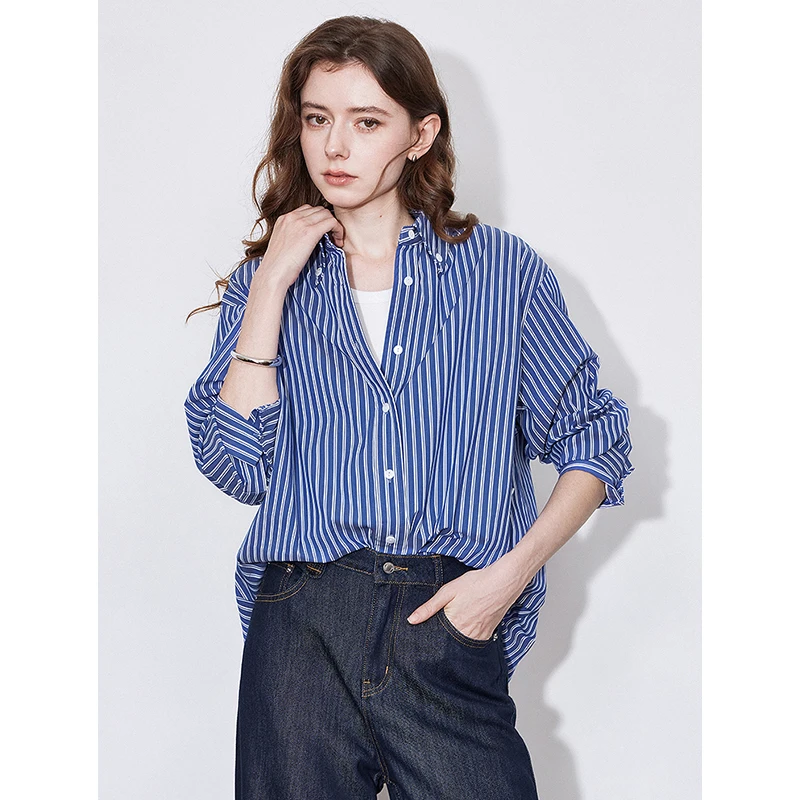 【达人专属】初语莱赛尔棉质条纹衬衫2025新款上衣遮阳衫空调衫外套