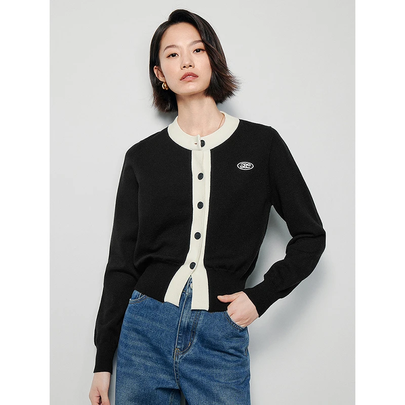 【琥珀流光】初语知识分子黑色针织衫蓝色百搭秋冬收腰毛织开衫