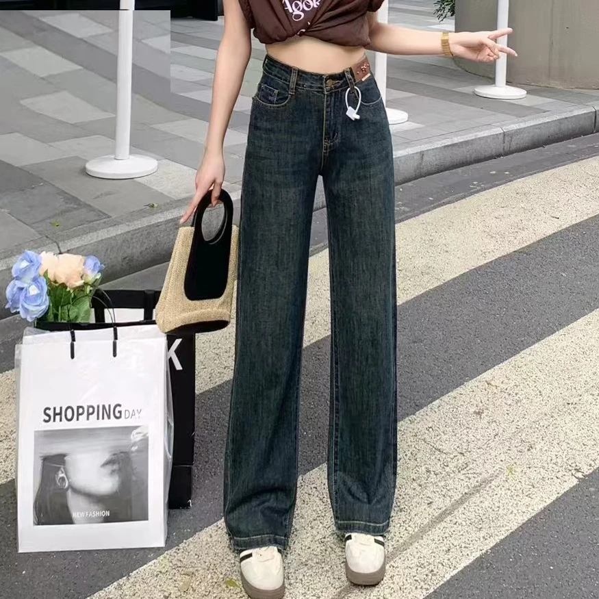 阔腿牛仔裤女装春秋季2024新款流行爆款窄版显高腰显瘦直筒长裤厚