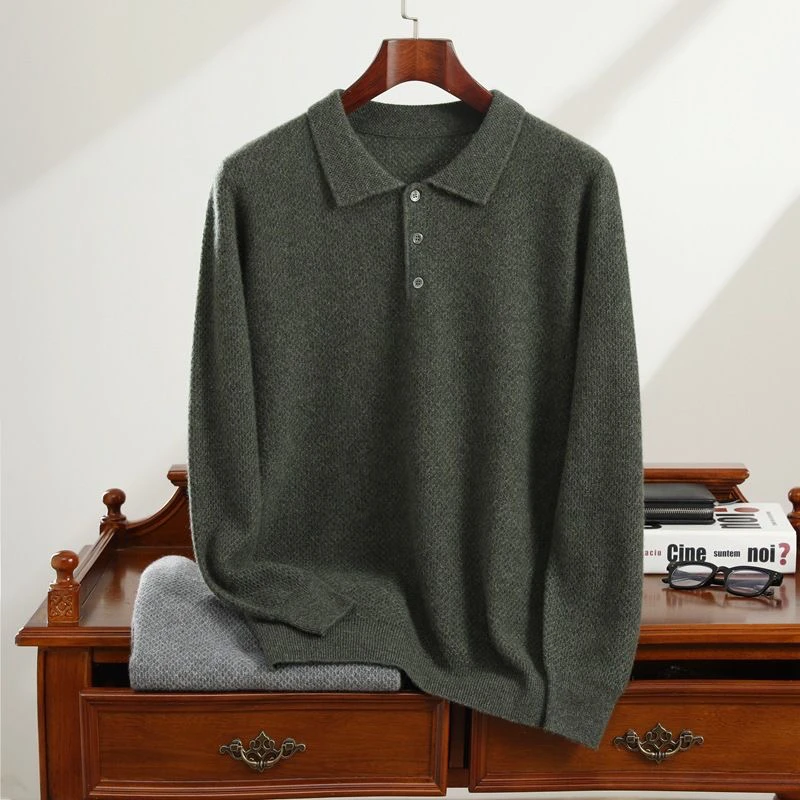 BAIYI【羊绒衫】男士100%山羊绒衫polo领拼色商务休闲气质打底高档