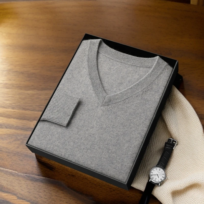 BAIYI【羊绒衫】男士毛衣针织衫100%纯山羊绒轻薄打底衫V领羊绒长袖