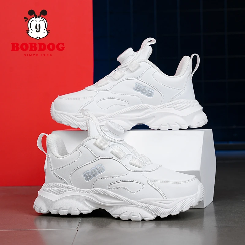 巴布豆男童鞋子运动鞋秋冬季新款皮面防水中大童小学生休闲运动鞋