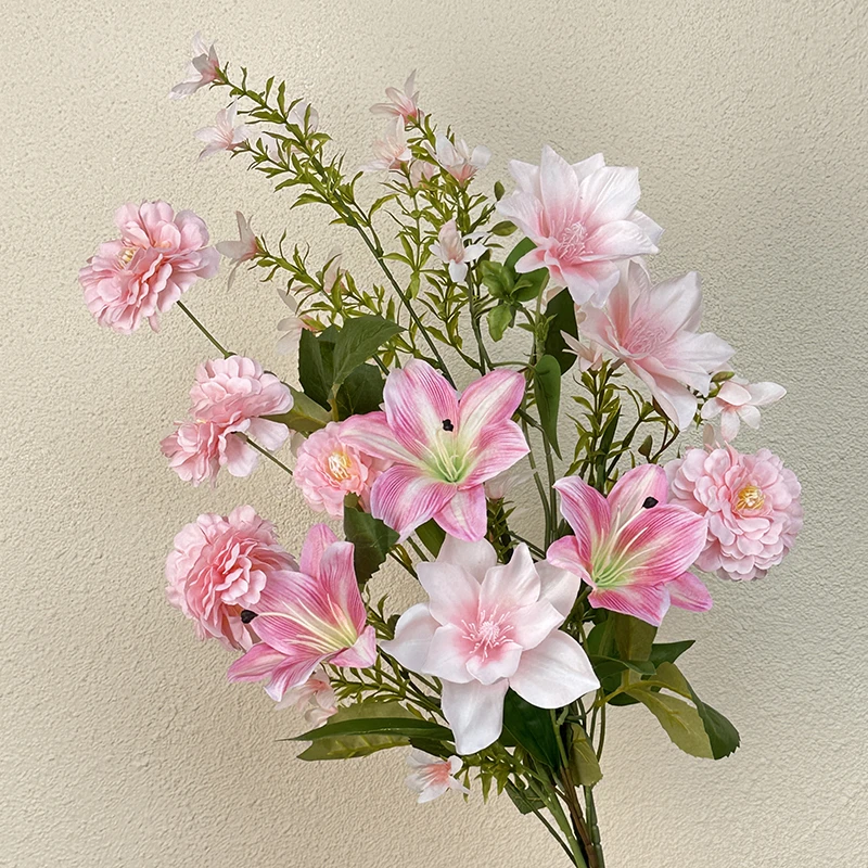 【荒野花园】百合花花束 粉色系 玫瑰花仿真花束 4枝花材