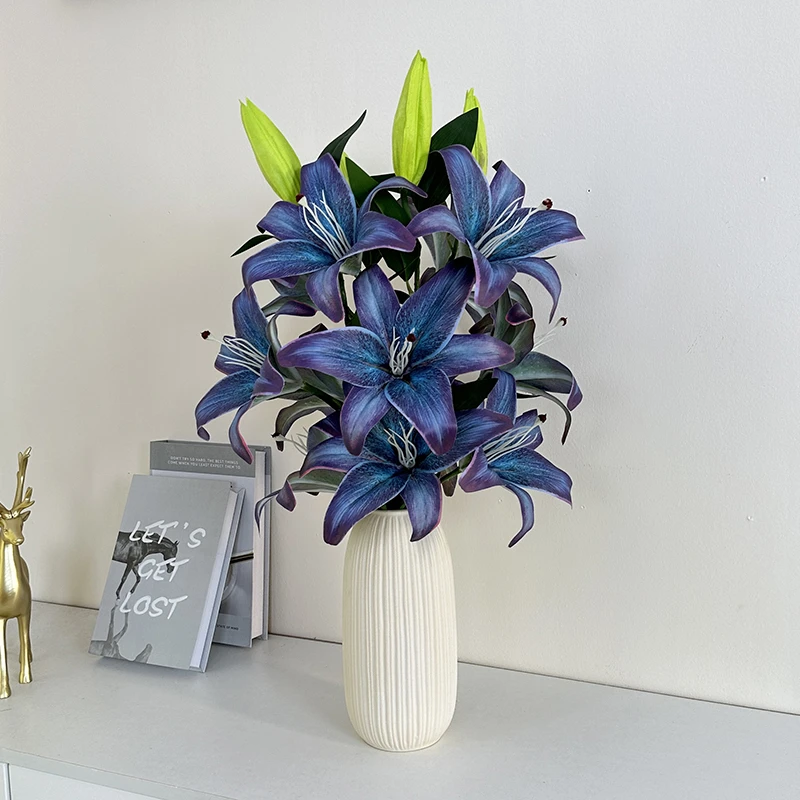 【不可装水】仿真百合花假花客厅餐厅玄关装饰花拍摄场景道具绢布花