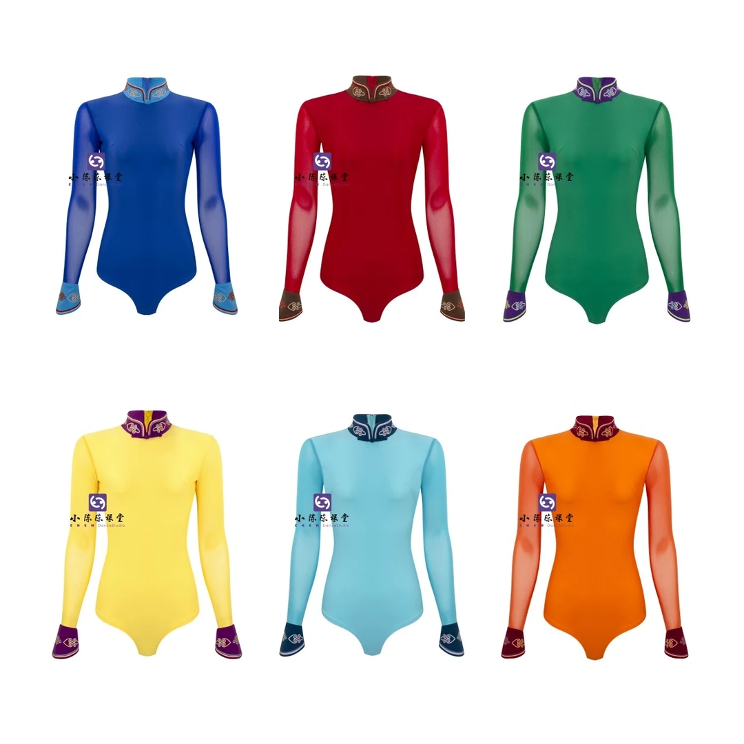 【小陈陈课堂】蒙古族课堂练习服 原创刺绣领马蹄袖长袖连体服