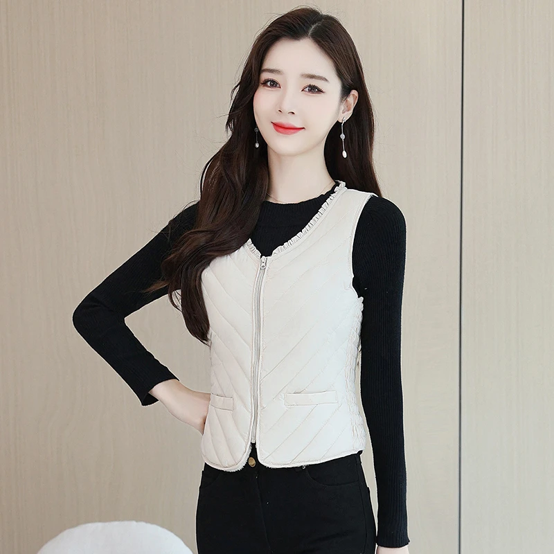 新款秋冬棉马甲女加绒加厚内胆修身保暖显瘦坎肩时尚百搭女士背心