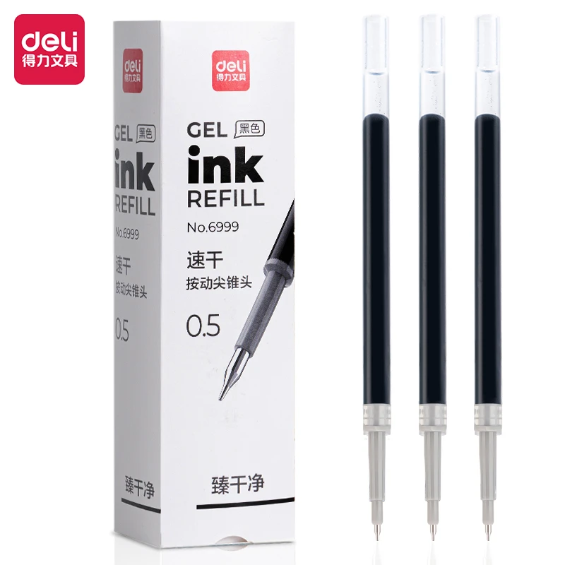 Deli/得力6999中性笔替芯按动速干按动尖锥头0.5mm(黑)(红)(支)