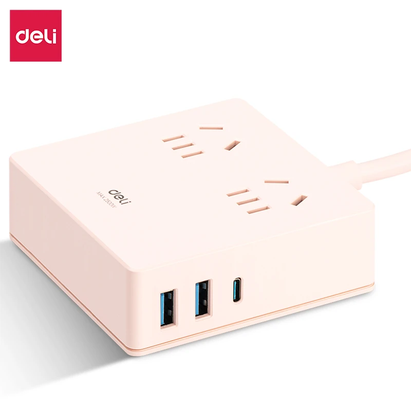 Deli/得力得力33905(01)USB延长线插座_2组+3U_1米_彩盒装(浅红)