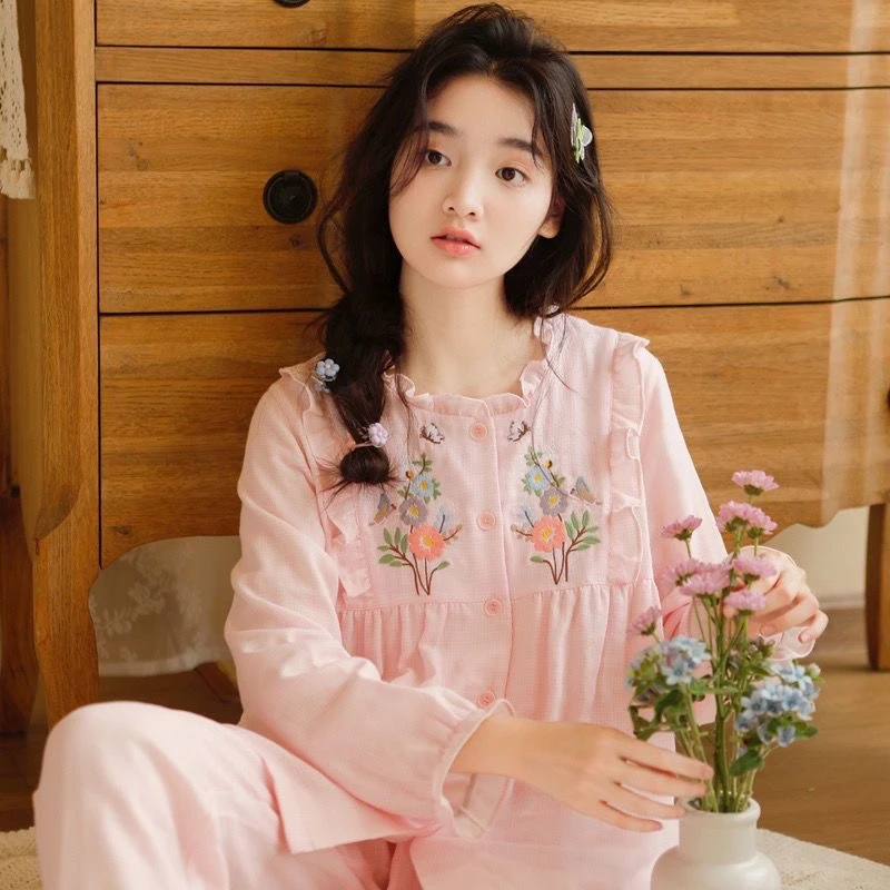 睡衣女春秋款纯棉棉麻2023年新款甜美日系少女纯欲风家居服套装