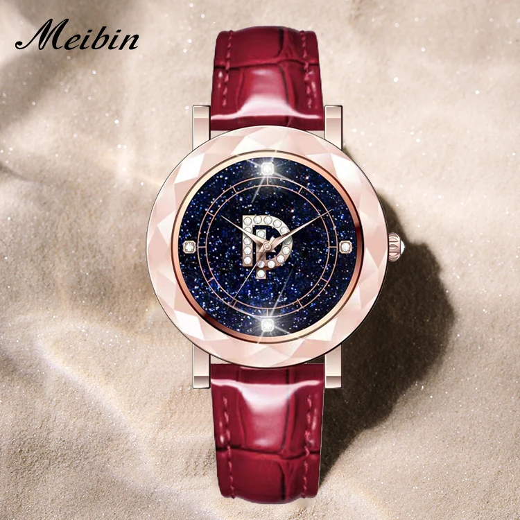MEIBIN/美宾（初见） 鼎配007-时尚星空表盘双蝴蝶卡扣女士石英腕表