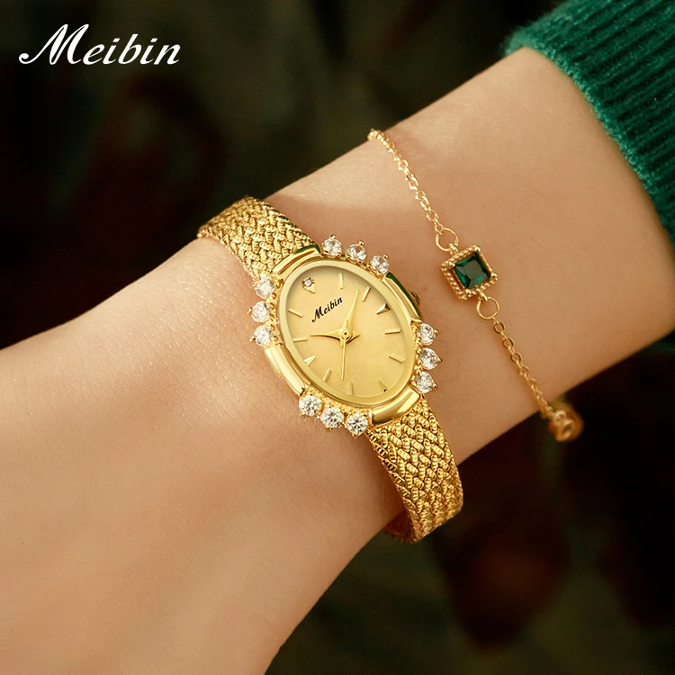 MEIBIN/美宾(初见)M1848-轻奢感气质麦穗小钢表镶钻女士石英腕表