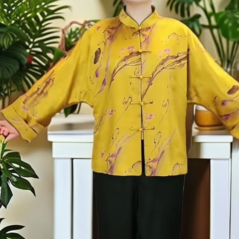 香云纱黄色对开襟上衣长袖复古新中式中国风