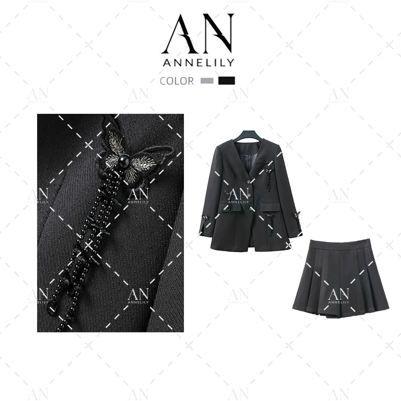 ANNELILY【白富美】设计师款休闲百搭重工西装套装AT2407044