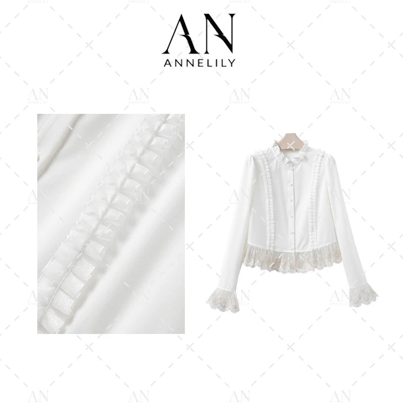 ANNELILY【小恋】新款设计感精致轻奢百搭长袖衬衫AC2409075