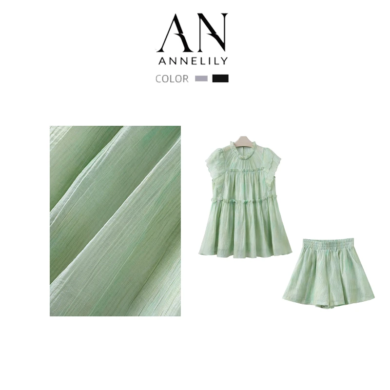 ANNELILY高定【安若】时尚设计师款夏季百搭甜美短裤套装AT2405030