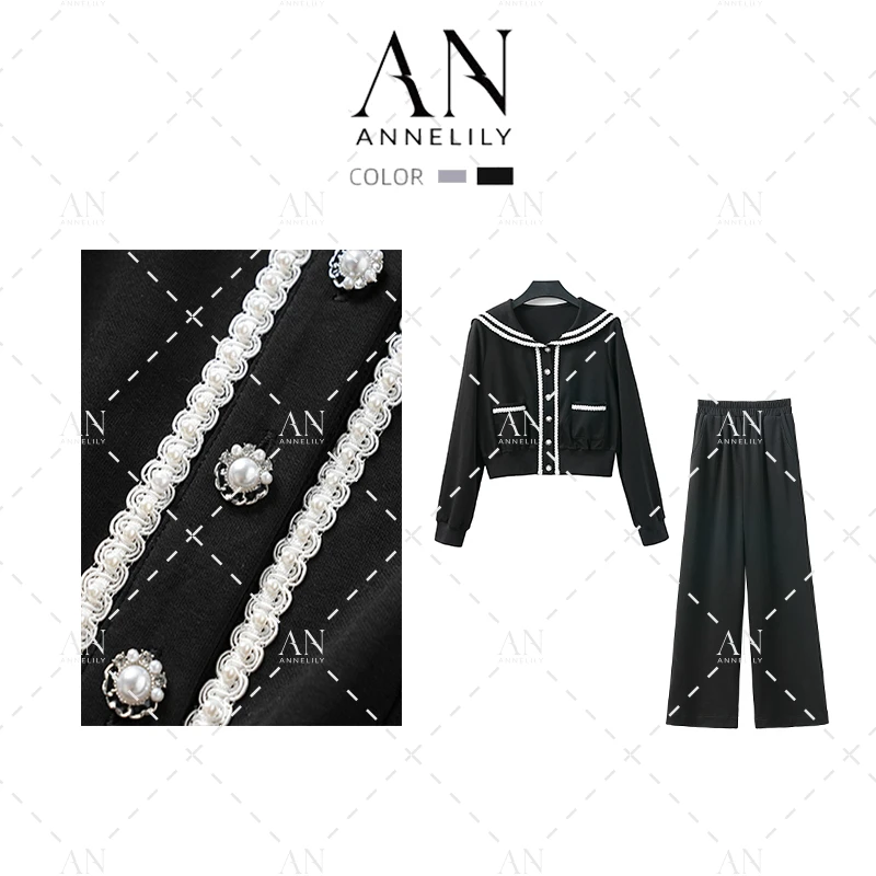 ANNELILY【昕朵】设计师款休闲百搭气质长裤套装AT2408045