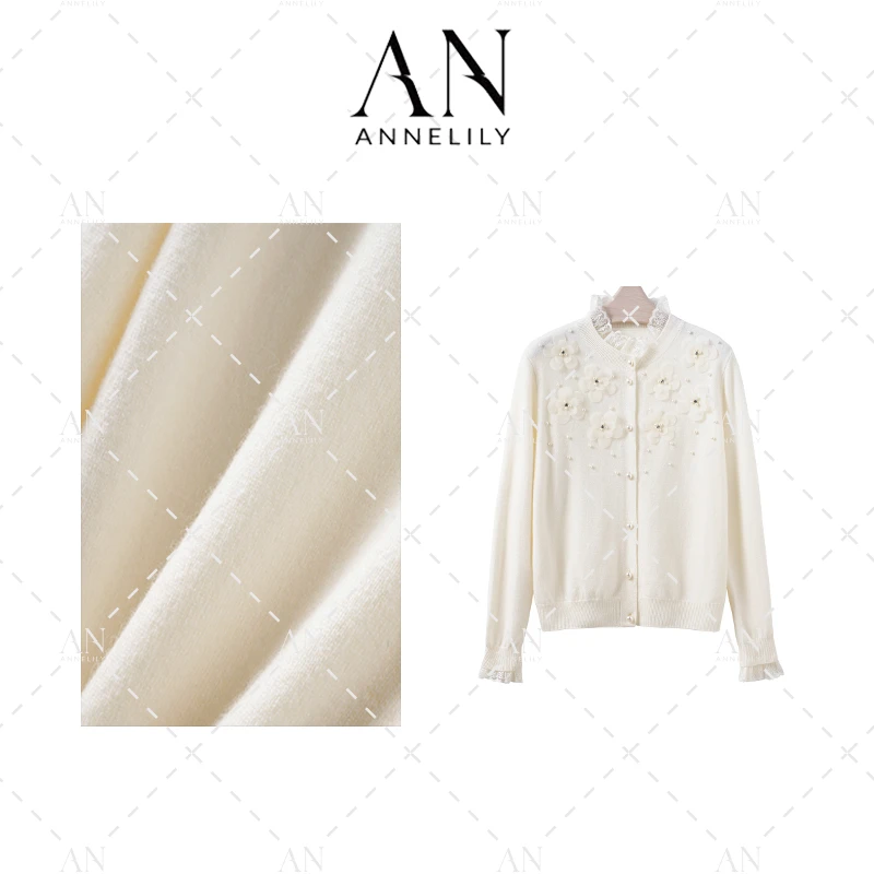 ANNELILY【小纯】新款上新休闲时尚轻奢重工针织毛衣开衫AC2410210