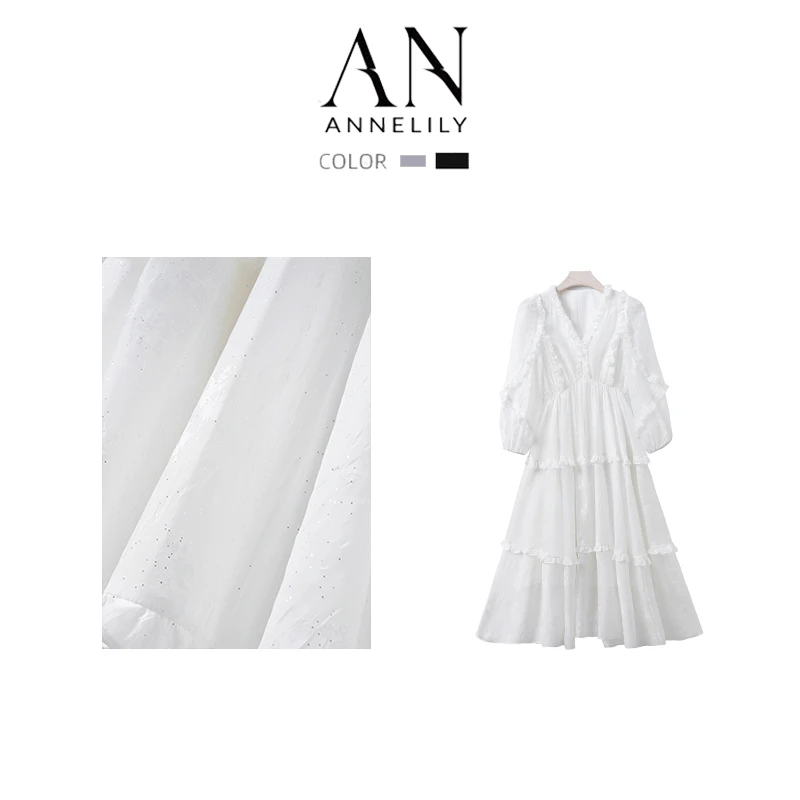 ANNELILY【锦瑟】2024年夏季凉爽气质连衣裙AT2406015