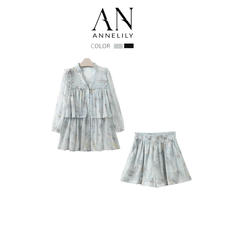 ANNELILY【霁月】时尚设计师款夏季百搭气质短裤套装AT2404043