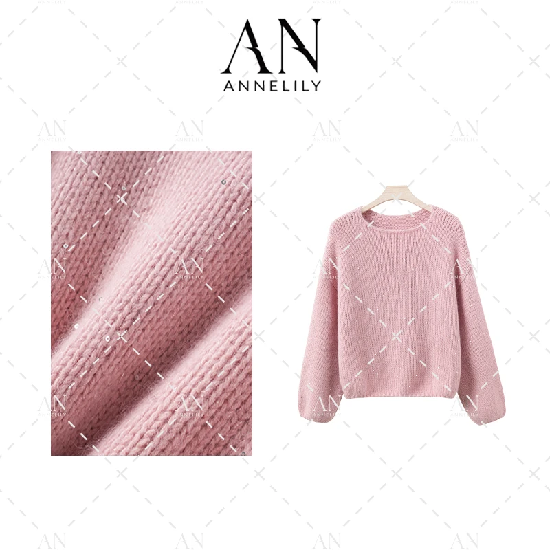 ANNELILY【茹喜】新款上新休闲时尚百搭重工针织毛衣AM2410087