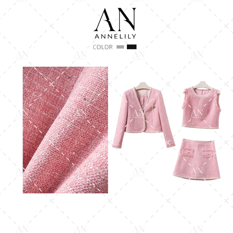 ANNELILY【斯羽】设计师款百搭西装背心短裙三套装AT2407081