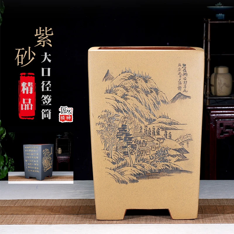 紫砂大口径四方签筒精品紫砂花盆加高加深高档兰花盆临水飘枝花盆