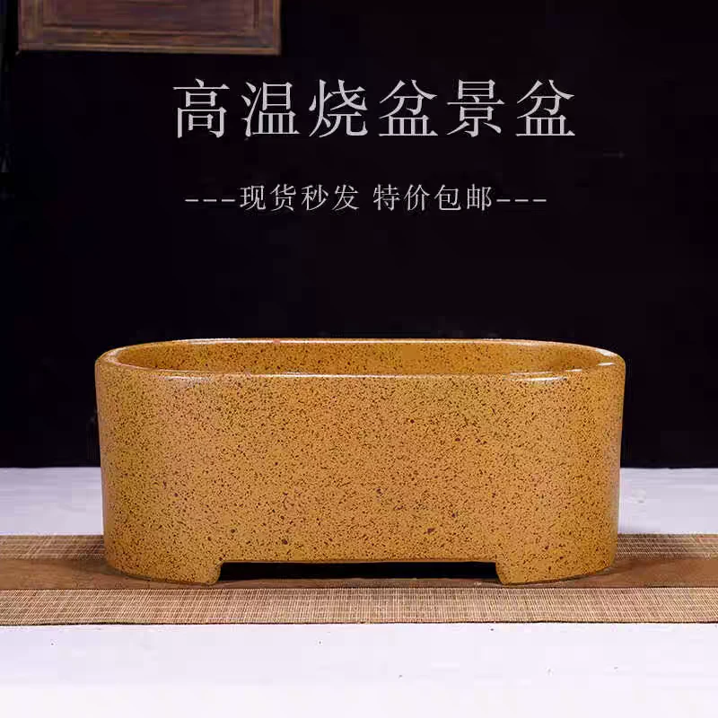 精品紫砂花盆长方形罗海松盆景盆梅花老桩丛林造景桌面陶瓷盆高档