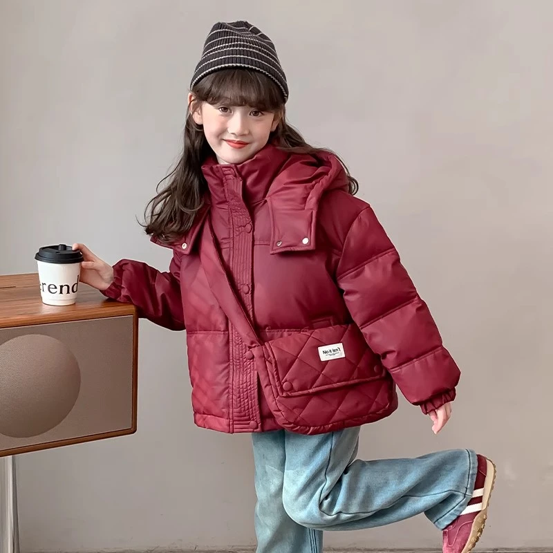 女童冬装棉服外套儿童2024新款洋气大童冬季女孩新款加棉红色短款