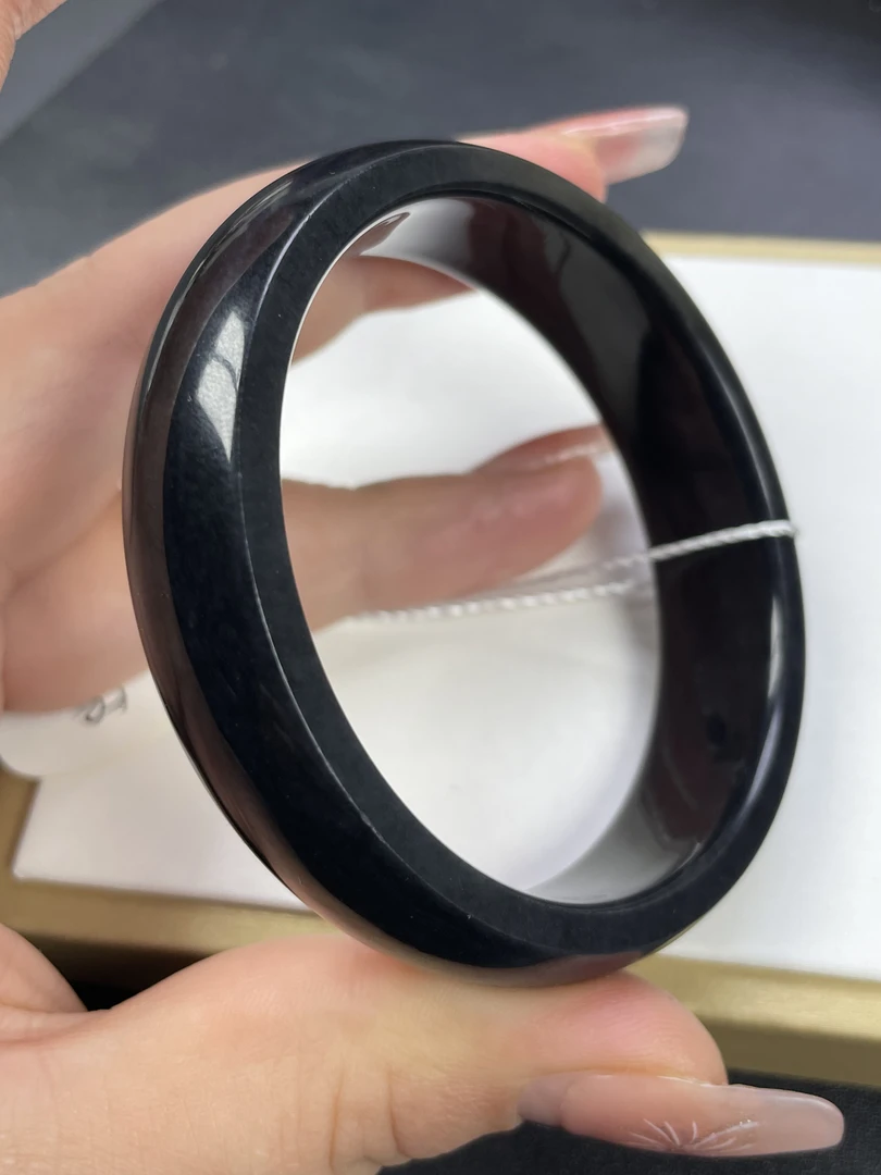 和田玉青花聚墨手镯58圈口宽版轮胎时尚女士黑色气质款