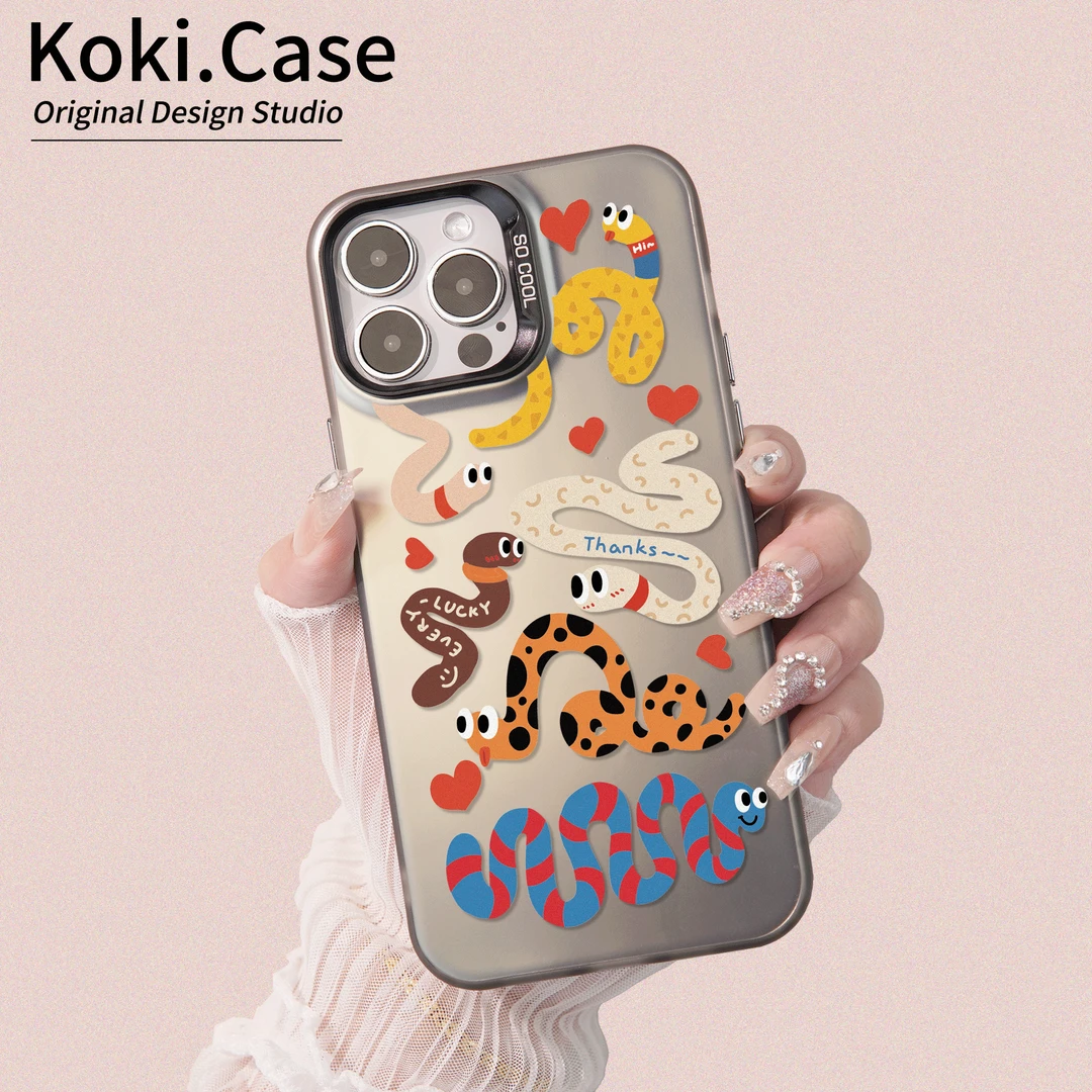 适用苹果16华为荣耀oppo小米vivo彩色小蛇卡通个性情侣手机壳女款