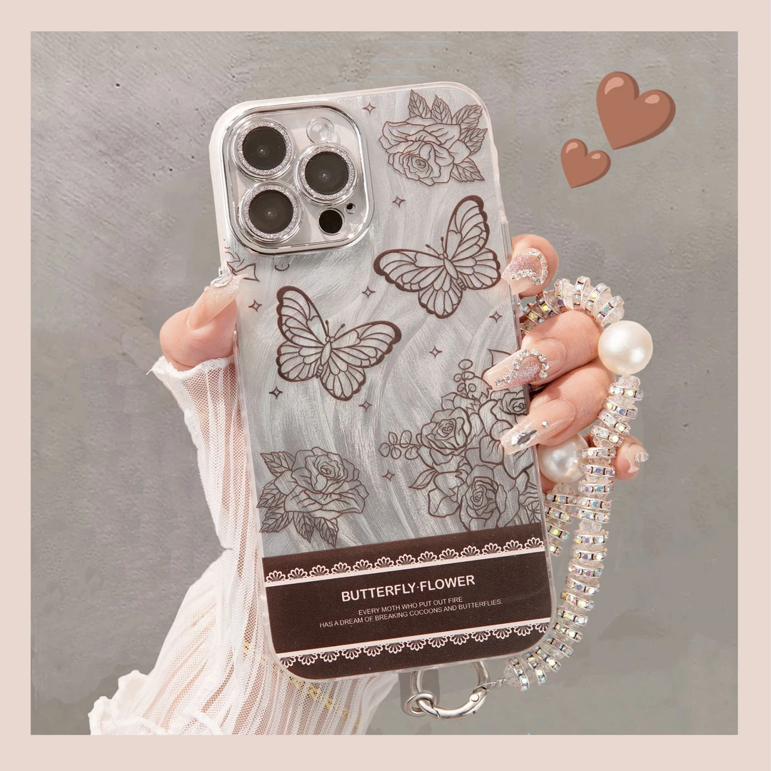 蝴蝶山茶适用苹果vivo华为oppo小米iPhone15高级精孔羽纱纹手机壳