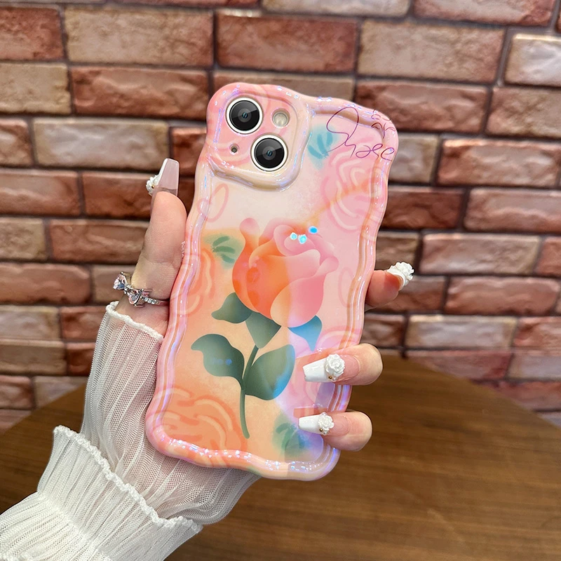 【苹果】iPhone15/14/13防摔ins蓝光玫瑰花朵网红全包创意女手机壳