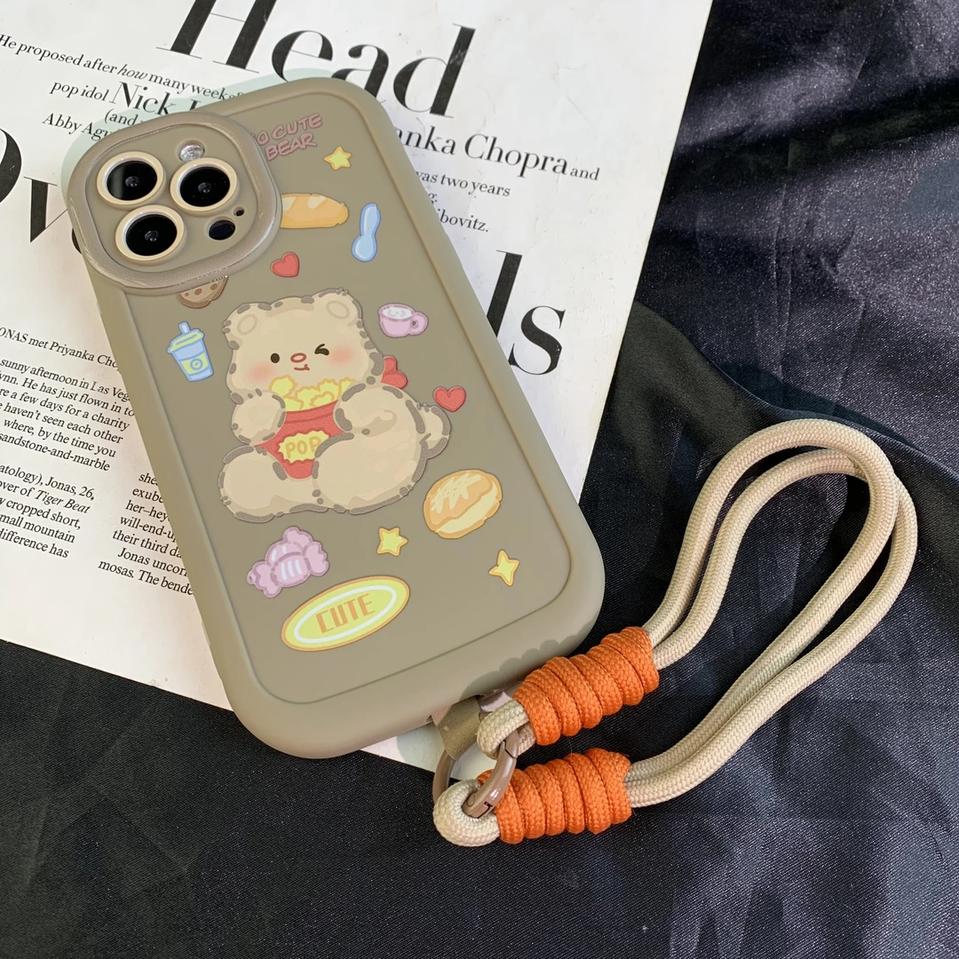 适用苹果15华为荣耀oppo可爱小熊ins卡通创意个性软胶手机壳女款