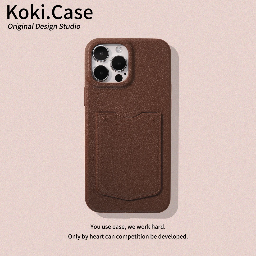 适用苹果16/15/14卡包壳纯色荔枝纹理简约女款软手机壳