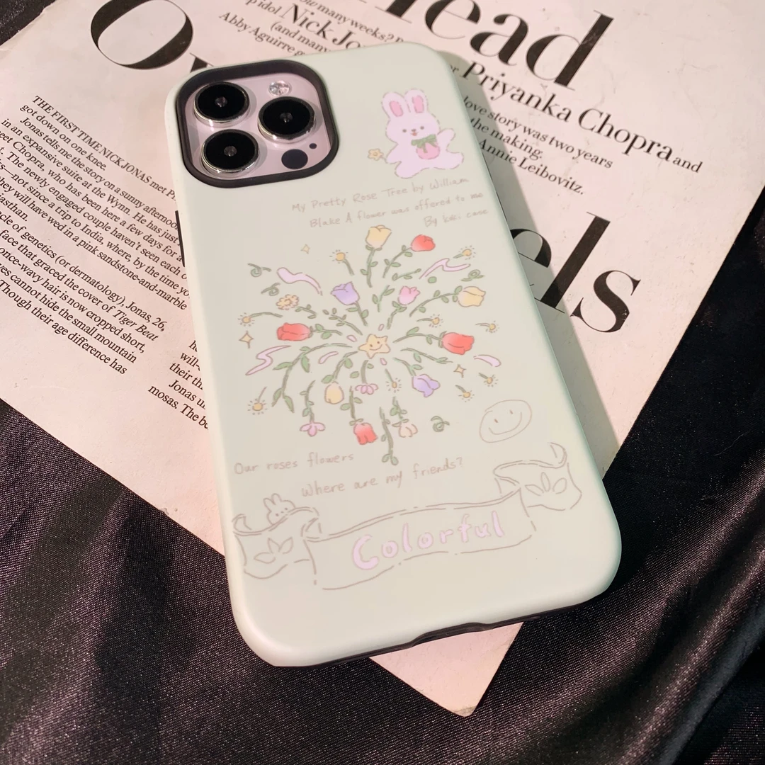 菲林二合一雾面磨砂手机壳适用苹果小清新花15Promax14/13防摔ins