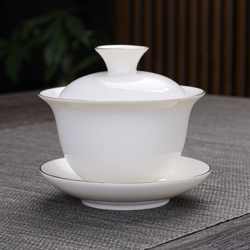 新三才盖碗陶瓷便携式专用功夫三才泡茶碗德化简约德化茶具侘寂风
