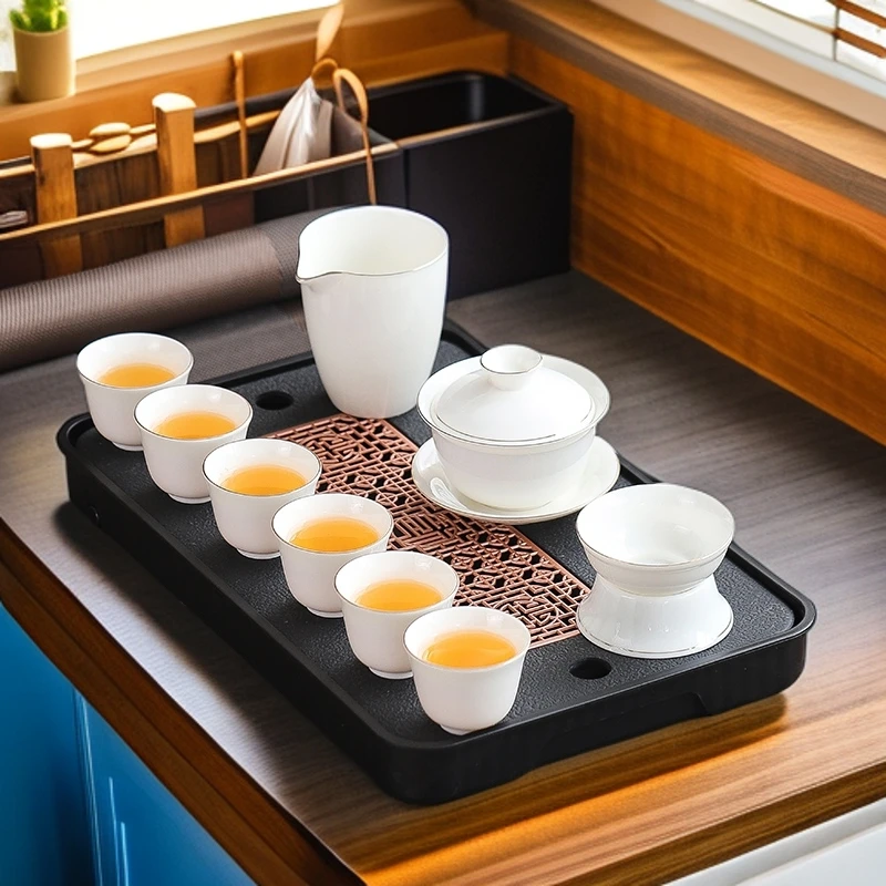 新德化羊脂玉瓷茶具套装家用轻奢高档陶瓷功夫泡茶壶茶杯盖碗会客